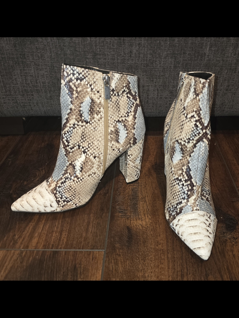 Women’s Snake-Print Pointed Toe Ankle Boots - Neutral